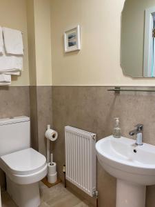 a bathroom with a white toilet and a sink at Ardross Glencairn in Inverness