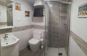 a bathroom with a toilet and a sink and a shower at Apartamento SEOANE Bajo in Finisterre