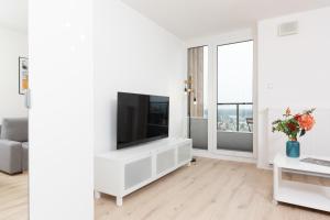 Televízia a/alebo spoločenská miestnosť v ubytovaní Elegancki Apartment z Parkingiem by Noclegi Renters