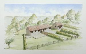 a drawing of two houses in a forest at Cocklebury Farm in Pewsey