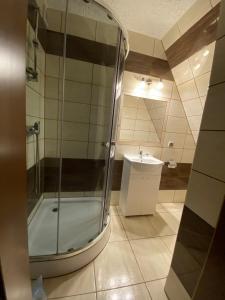 a bathroom with a shower and a sink at Pokoje u Wojtanka-zniżki na termy in Białka Tatrzańska