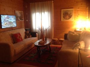 a living room with two couches and a table at Lodge House Tara in Kolašin