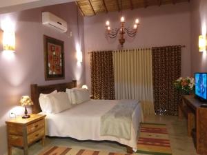 a bedroom with a large bed and a television at Pousada Celeiro do Gutto in Cunha