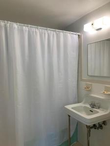 
a bathroom with a sink, mirror, and bath tub at International Inn on the Bay in Miami Beach
