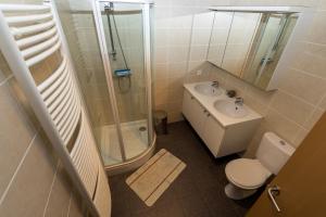 ein Badezimmer mit Dusche, Toilette und Waschbecken in der Unterkunft Huize Oesjoe in Bredene