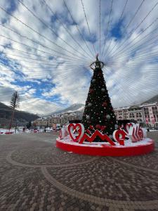 a christmas tree in the middle of a square at Апартаменты Горки Город in Estosadok