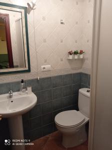 a bathroom with a toilet and a sink and a mirror at Casa Carrasco in Algar