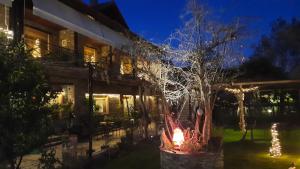 a house with christmas lights in the yard at Pansion Anastasia in Kato Loutraki +43 photos