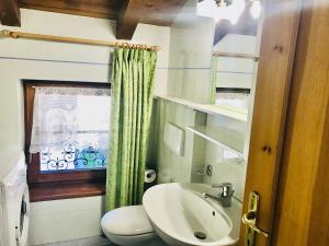 a bathroom with a sink and a toilet and a window at Casa Martini in Mezzana +93 photos