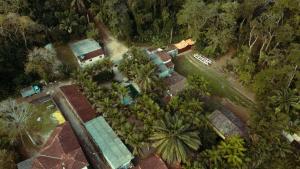 an aerial view of a house with palm trees at Hostel Marthi Itamambuca in Ubatuba