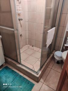 y baño con ducha y aseo. en Korallen Haus, en Nicoya