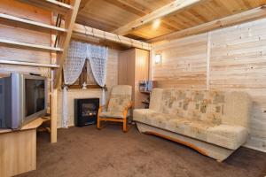 a living room with a couch and a television at Nowoczesny Domek Góralski in Kielce