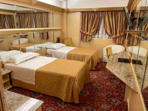 Cette chambre comprend 2 lits et un miroir. dans l'établissement Hotel Wagner, à Milan