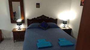 Villa RosaにあるEstudio Norte Pilarのベッドルーム1室(青いシーツと青い枕のベッド1台付)