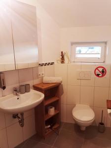 a bathroom with a sink and a toilet at Ferienwohnung Cooldog Kuschelnest in Imst