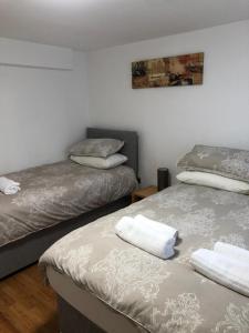 een kamer met twee bedden en een foto aan de muur bij 4 bed city centre flat in Liverpool