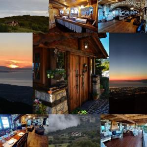 a collage of photos of a house with the sunset at CHALET in Patra