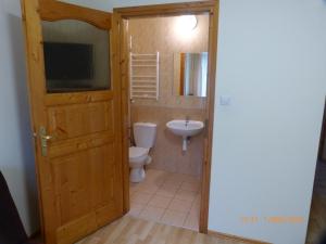 a bathroom with a toilet and a sink at Willa Roztoczanka in Rabka-Zdrój