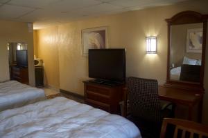 um quarto de hotel com uma cama e uma televisão de ecrã plano em Express INN em Norfolk