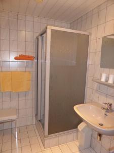 a bathroom with a shower and a sink at Haus Lechthaler in Aflenz Kurort