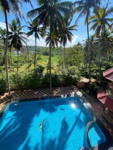 a pool with a view of a resort with palm trees at Ganesh Ayurveda Holiday Home bed and breakfast in Kovalam
