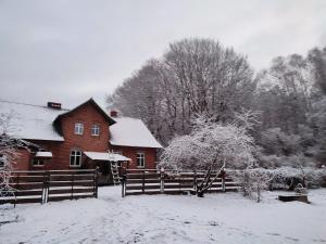 a house with a fence in the snow at Zacisze Pod Bukami in Górnica