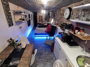 格勒諾布爾的住宿－Sweet Loft Grenoble-Love Room avec jacuzzi & sauna，一间设有厨房和客厅的客房