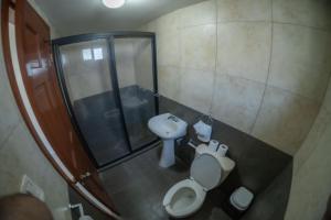 a small bathroom with a toilet and a sink at Room in Guest room - 22 Suite for two people in Torreón