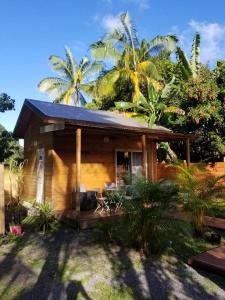 a small house with palm trees in front of it at Bunga-lodge VANILLE in Saint-André