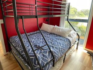 a bedroom with a bunk bed in a room with a window at Freycinet Dream in Coles Bay +20 photos