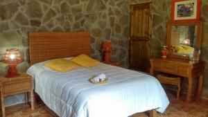 a bedroom with a bed and two tables and a mirror at Casa de Agua EcoHotel in Actopan