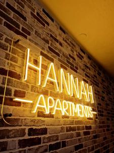 克拉斯拉瓦的住宿－Hannah，砖墙上的 ⁇ 虹灯标志