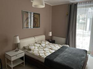 Posteľ alebo postele v izbe v ubytovaní Apartament Grafitowy Willa Laser