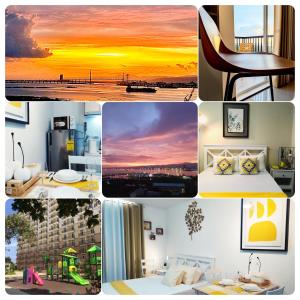 a collage of photos of a sunset and a hotel at BH Mangrove Condos in Mactan