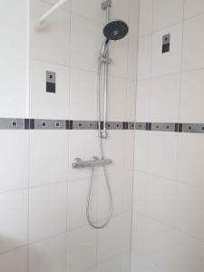 a shower with a shower head in a bathroom at Sonnenschein am Rursee in Simmerath
