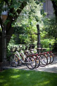 uma fila de bicicletas estacionadas uma ao lado da outra em Abella Suites & Apartments by Artery Hotels em Cracóvia