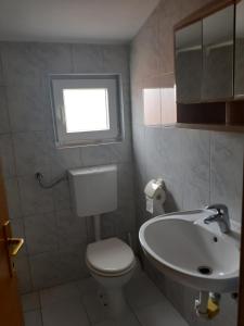 a bathroom with a toilet and a sink and a window at Apartments Dujlovic in Privlaka +47 photos