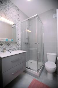 a bathroom with a glass shower and a toilet at Appartement climatisé hyper-centre de Toulon in Toulon