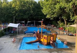 un groupe de personnes jouant dans une piscine dans l'établissement Holiday park Duinhoeve, à Udenhout