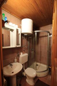 a bathroom with a shower and a toilet and a sink at Apartman Luka in Jahorina