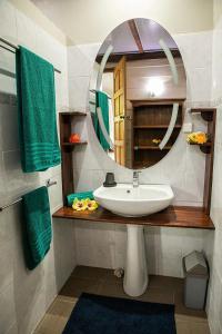 a bathroom with a sink and a mirror at Raiatea sur Mer in Opoa