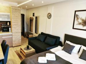 a living room with a bed and a couch at SkyKop Apartman L21 in Kopaonik