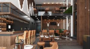 a rendering of a restaurant with a table and chairs at Modern Mountain Kolasin in Kolašin