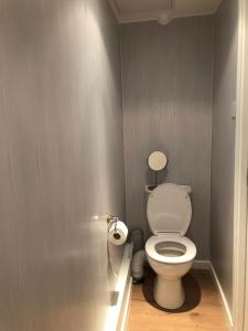 a bathroom with a white toilet in a room at 2 bedroom apartment in London in London