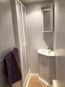 a small bathroom with a sink and a mirror at 2 bedroom apartment in London in London