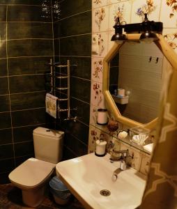 タガンログにあるДом на Итальянском 9のバスルーム(洗面台、トイレ、鏡付)