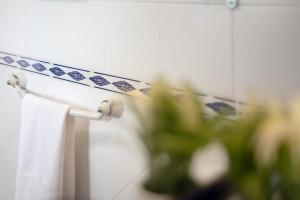 a bathroom with a towel rack with two towels at La Casita Canaria in Los Silos +17 photos