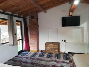 a room with a tv on a wall with a rug at GUEST HOUSE ELENA in Kosovo