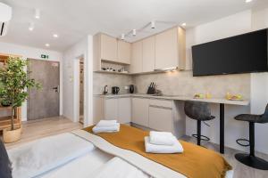 Kuchyň nebo kuchyňský kout v ubytování Apartments Penkala