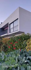 a building with a balcony on top of plants at D Henriques House in Câmara de Lobos